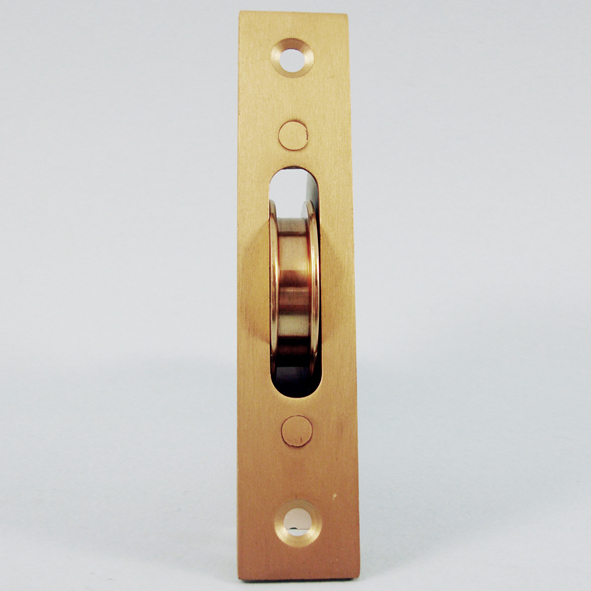 THD191/SB • Satin Brass • Square • Sash Pulley With Steel Body and 44mm [1¾] Brass Pulley